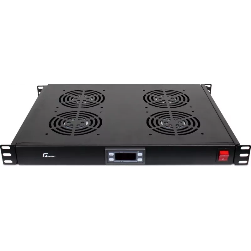 GETFORT GF-FAN4TR 1U stovo skydas su 4 termostatu valdomais ventiliatoriais, 230 V, juodas
