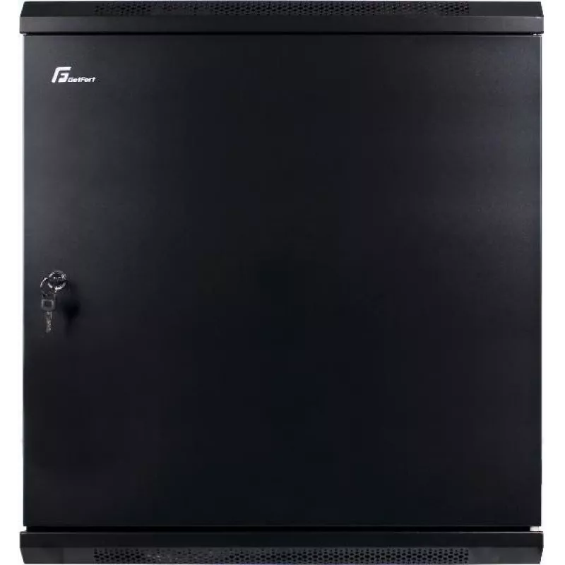GETFORT 19 inch sieninis stovo korpusas 12U 600x600 mm su vientisomis plieninėmis durimis, juodas