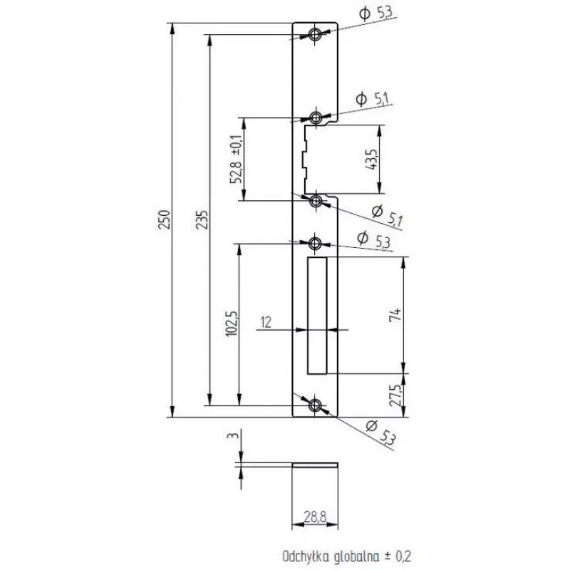 ELEKTRA-PLUS Eskutšonas įlaidinėms spynoms, cinkuotas, 200x20 mm