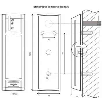 ROGER PRT12LT-BK Proximity Reader, RFID 125 kHz, RS485/Wiegand/DALLAS, IP67, juoda