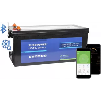 EUROPOWER LFP 12.8V 280Ah LiFePO4 baterija su Bluetooth ir šildymo kilimėliu
