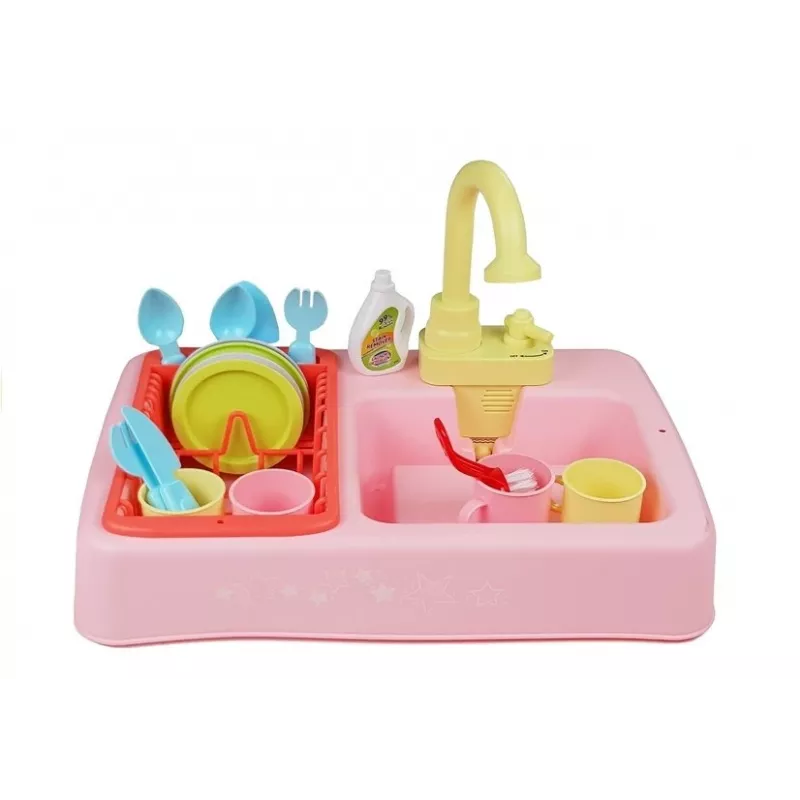 LEAN TOYS Spalvinga kriauklė su čiaupu ir indaplove bei aksesuarais