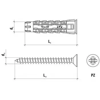 WKRĘT-MET Universal Wall Plug 10x60/70, Countersunk Screw, Cardboard Box (SFXP-10060070 x 50 vnt.)