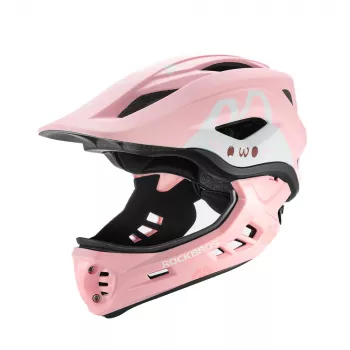ROCKBROS TT-32002 Rabbit vaikiškas transformuojamas šalmas su nuimamu smakro apsaugu, dydis M (54-58 cm), rožinė