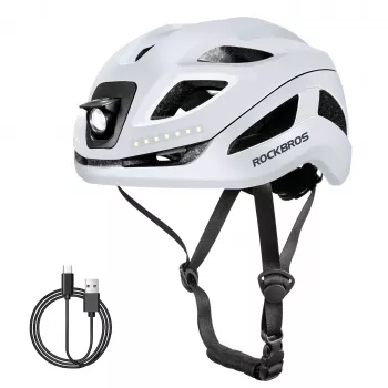ROCKBROS ZK-077 Smart Bicycle Helmet su integruotu daugiakrypčiu LED apšvietimu, 57-61 cm, baltas