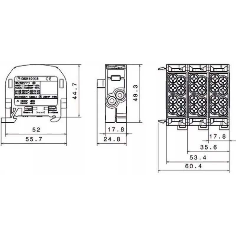 SIMET SCB 25 Šakotasis skirstymo blokas Al/Cu 80-110 SIMBLOCK, mėlynas 81501003
