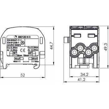 SIMET SCB 25-2 Al/Cu 80-120 SIMBLOCK paskirstymo blokas - pilkas 81505002