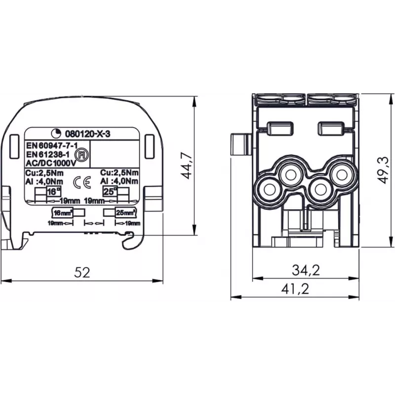 SIMET SCB 25-2 Šakotasis skirstymo blokas 1-polius 100A 1000V Al/Cu Mėlynas 81505003