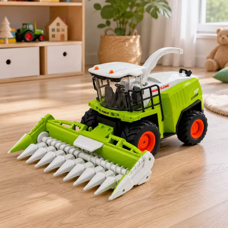 LEAN TOYS nuotolinio valdymo kukurūzų kombainas su šviesomis ir garsais 1:24