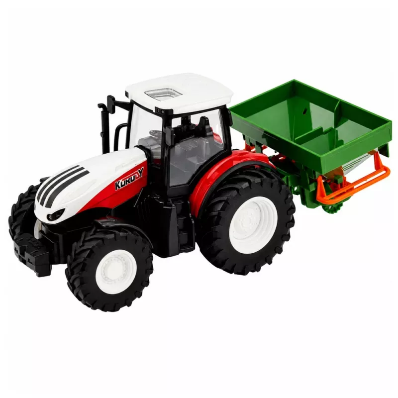 LEAN TOYS RC nuotoliniu valdymu žemės ūkio traktorius su sėjamąja, šviesomis, raudonas, 1:24