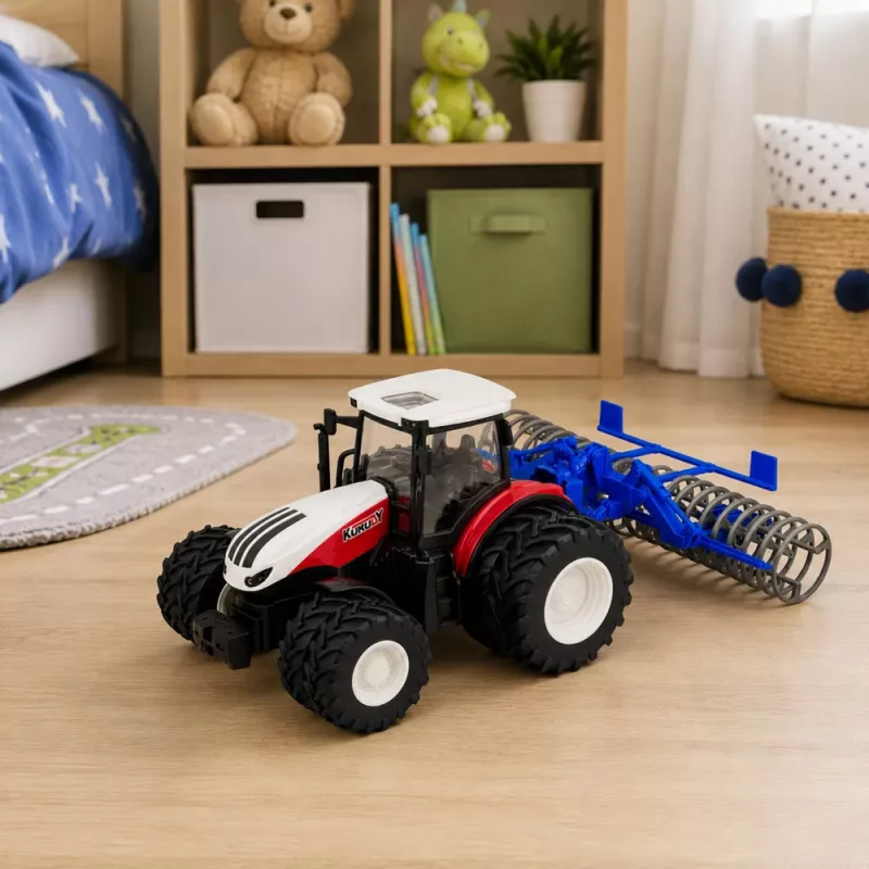 LEAN TOYS nuotoliniu valdymu traktorius su volu RC šviesomis raudonas 1:24