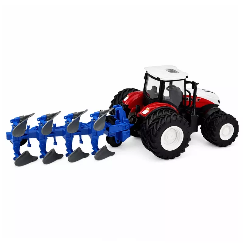 LEAN TOYS RC nuotoliniu valdymu žemės ūkio traktorius su dviejų vagų plūgu raudonas 1:24
