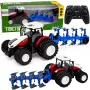 LEAN TOYS RC nuotoliniu valdymu žemės ūkio traktorius su dviejų vagų plūgu raudonas 1:24