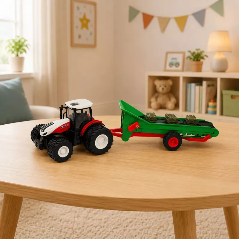 LEAN TOYS Nuotoliniu Valdymu Žemės Ūkio Traktorius su Konvejerio Juosta RC Šiaudų Ritinių Šviesomis 1:24