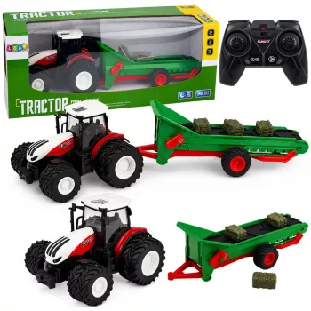 LEAN TOYS Nuotoliniu Valdymu Žemės Ūkio Traktorius su Konvejerio Juosta RC Šiaudų Ritinių Šviesomis 1:24