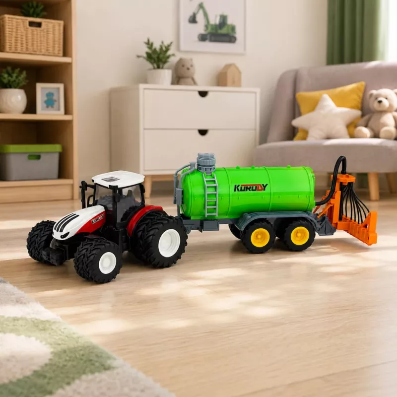 LEAN TOYS Nuotoliniu valdymu žemės ūkio traktorius su skystųjų trąšų purkštuvu 1:24