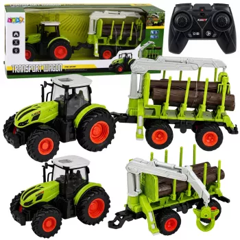 LEAN TOYS RC nuotoliniu valdymu traktorius su miško priekaba ir medienos griebtuvu 1:24