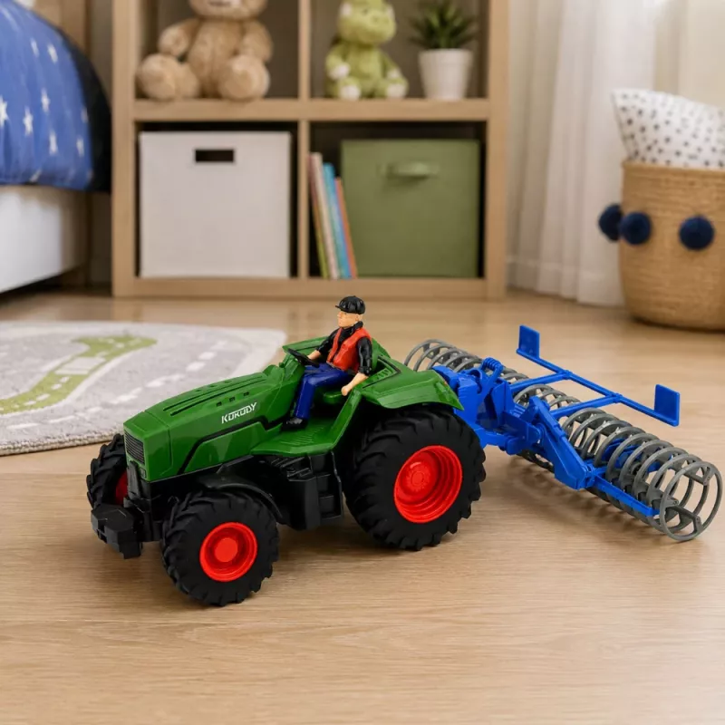 LEAN TOYS RC Green Tractor with Roller and Farmer 1:24 Remote Controlled