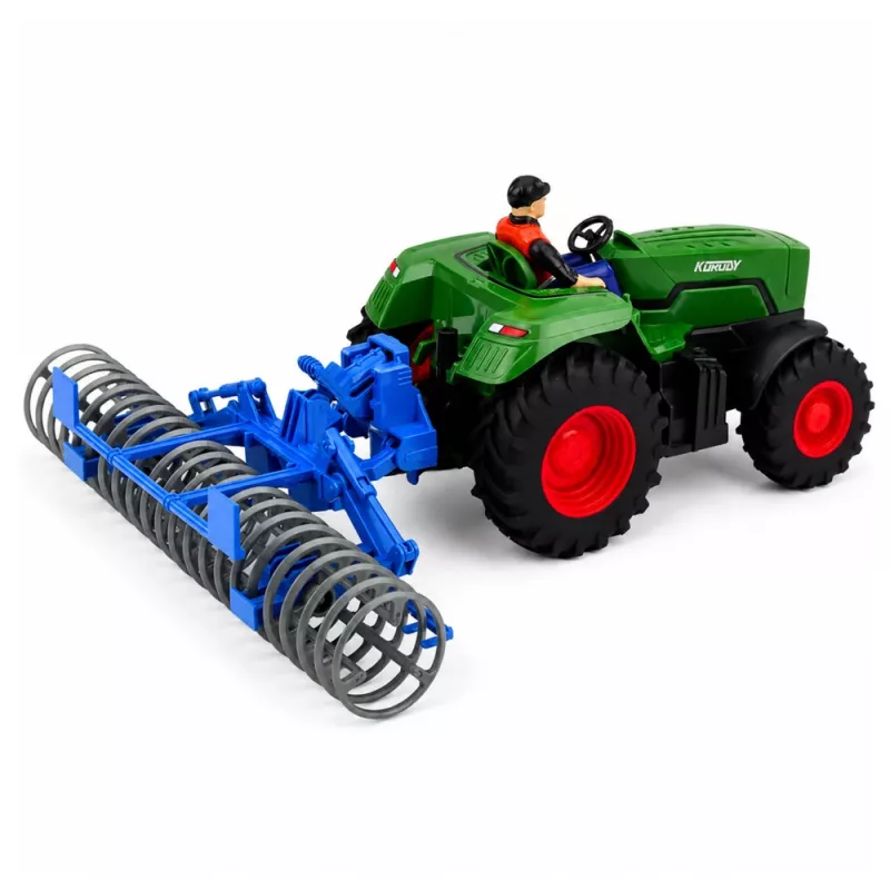 LEAN TOYS RC Green Tractor with Roller and Farmer 1:24 Remote Controlled