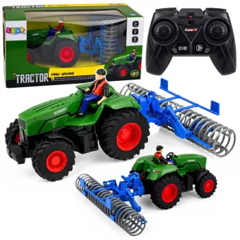 LEAN TOYS RC Green Tractor with Roller and Farmer 1:24 Remote Controlled