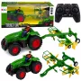 LEAN TOYS nuotoliniu valdymu valdomas ūkio traktorius su šieno grėbliu ir RC žibintais 1:24