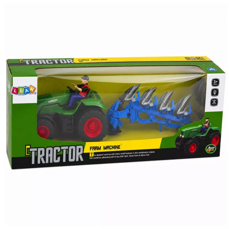 LEAN TOYS RC traktorius su plūgu ir ūkininku nuotoliniu valdymu šviesomis žalias 1:24