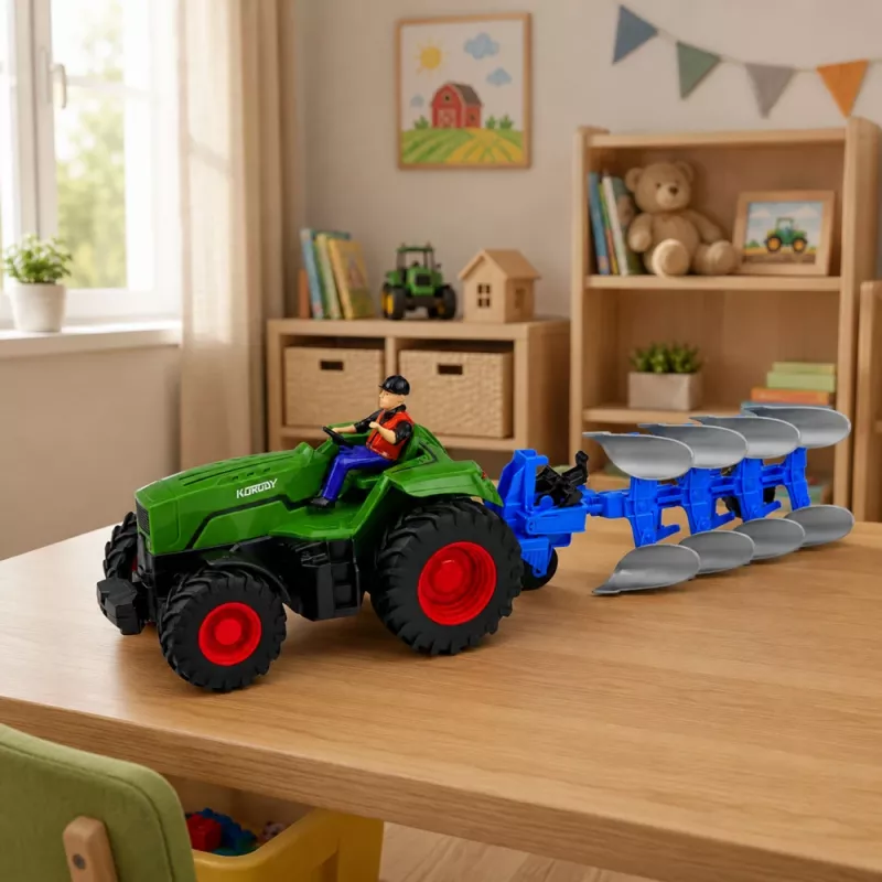 LEAN TOYS RC traktorius su plūgu ir ūkininku nuotoliniu valdymu šviesomis žalias 1:24