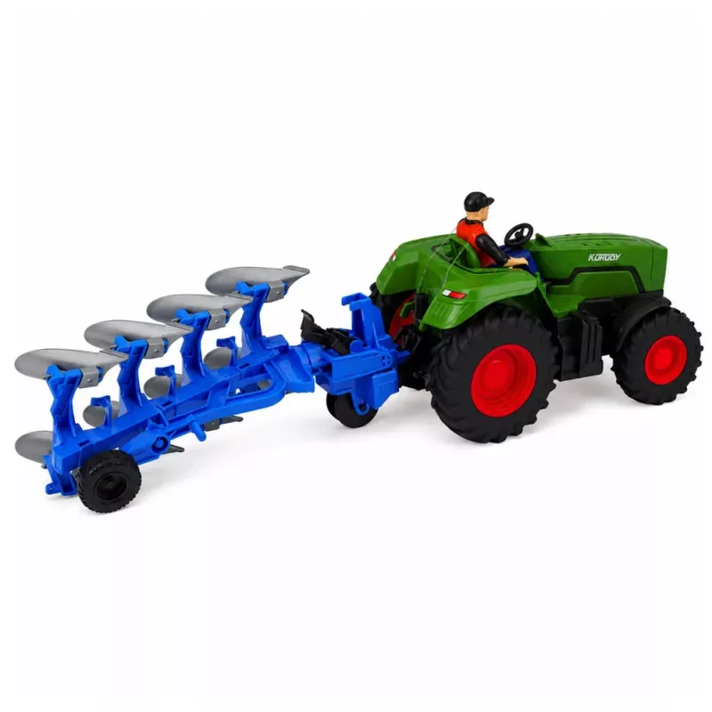 LEAN TOYS RC traktorius su plūgu ir ūkininku nuotoliniu valdymu šviesomis žalias 1:24