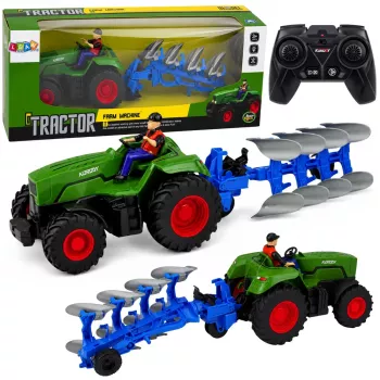 LEAN TOYS RC traktorius su plūgu ir ūkininku nuotoliniu valdymu šviesomis žalias 1:24