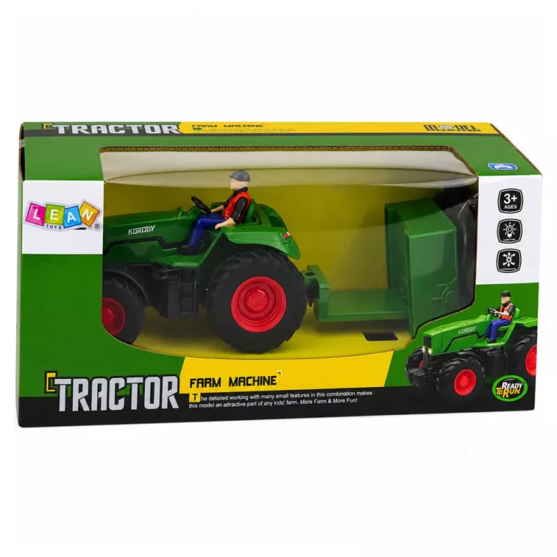 LEAN TOYS nuotoliniu valdymu žemės ūkio traktorius su bortiniu priekabu ūkininkas 1:24