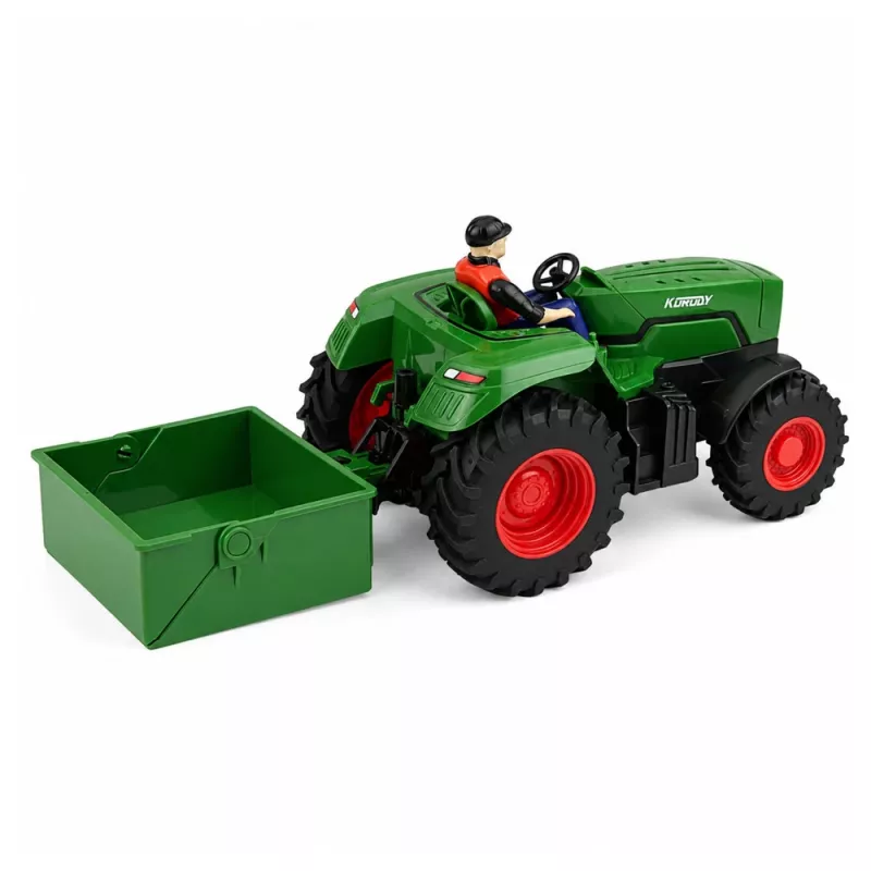 LEAN TOYS nuotoliniu valdymu žemės ūkio traktorius su bortiniu priekabu ūkininkas 1:24