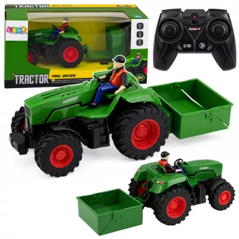 LEAN TOYS nuotoliniu valdymu žemės ūkio traktorius su bortiniu priekabu ūkininkas 1:24