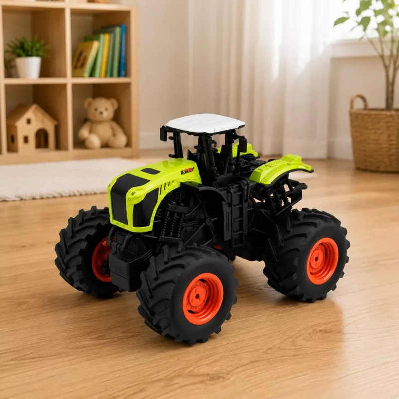 LEAN TOYS Tall nuotoliniu valdymu valdomas ūkio traktorius su žaliomis šviesomis ir garsais 1:16