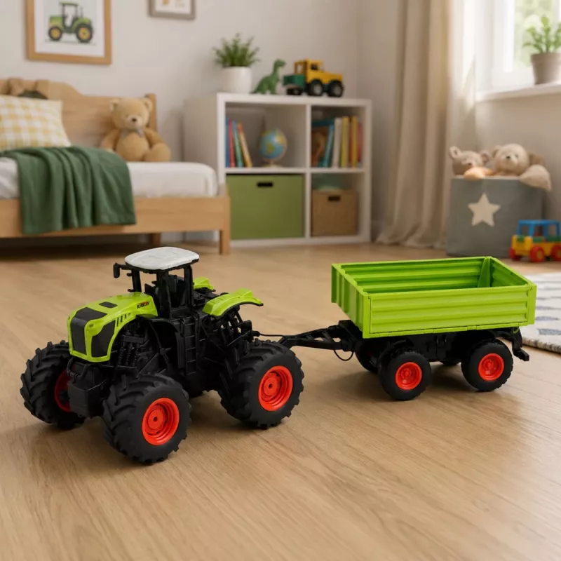LEAN TOYS Aukštas žemės ūkio traktorius su savivarčio priekaba, nuotoliniu valdymu, RC 1:16