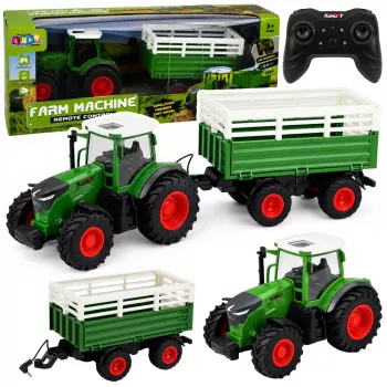 LEAN TOYS Nuotoliniu Valdymu Žemės ūkio Traktorius su Savivarčiu Priekaba ir Šviesomis 1:24