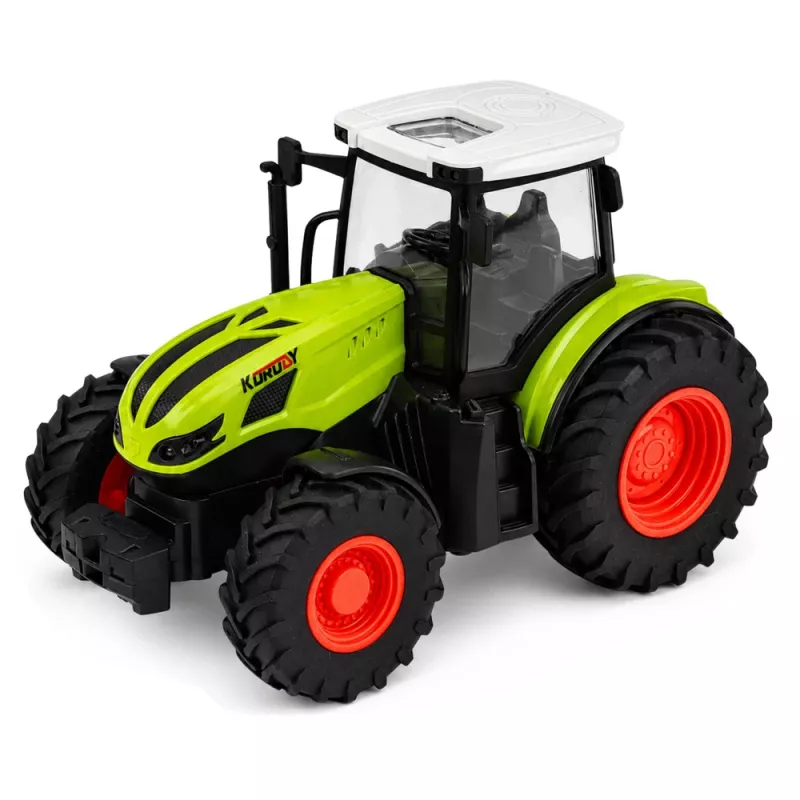LEAN TOYS nuotolinio valdymo ūkio traktorius su šieno rulių priekaba ir žibintais 1:24