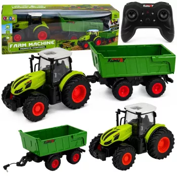 LEAN TOYS nuotoliniu valdymu žemės ūkio traktorius su savivarčio priekaba ir šviesomis 1:24