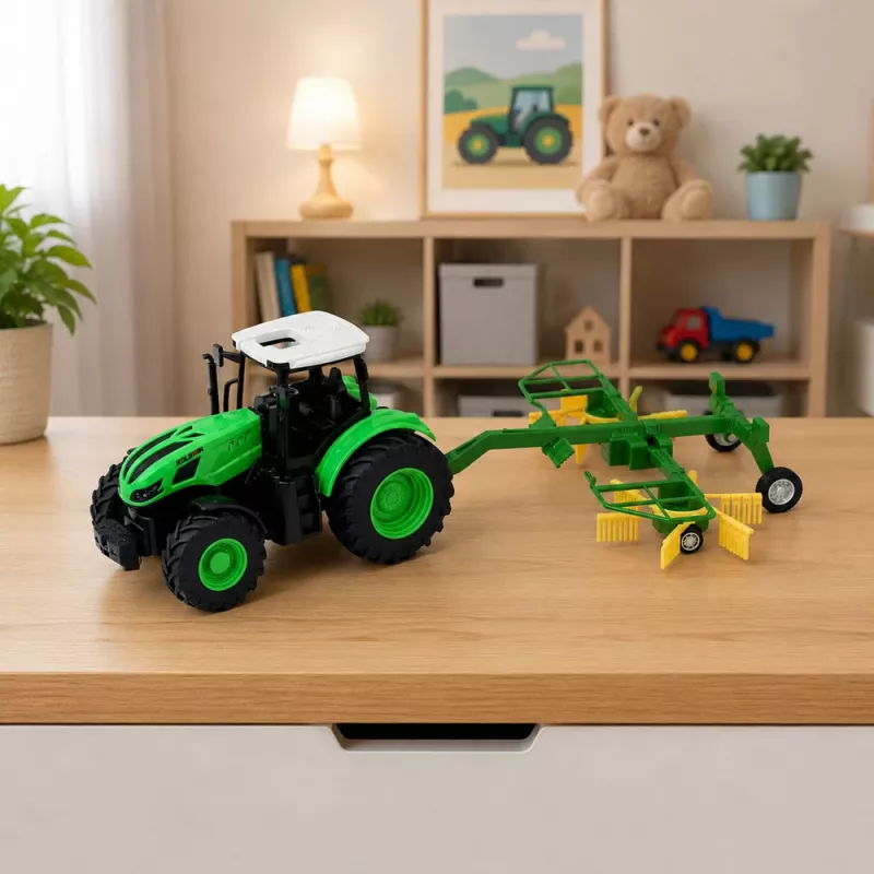 LEAN TOYS nuotoliniu valdymu ūkio traktorius su grėbliu RC šviesomis 1:24
