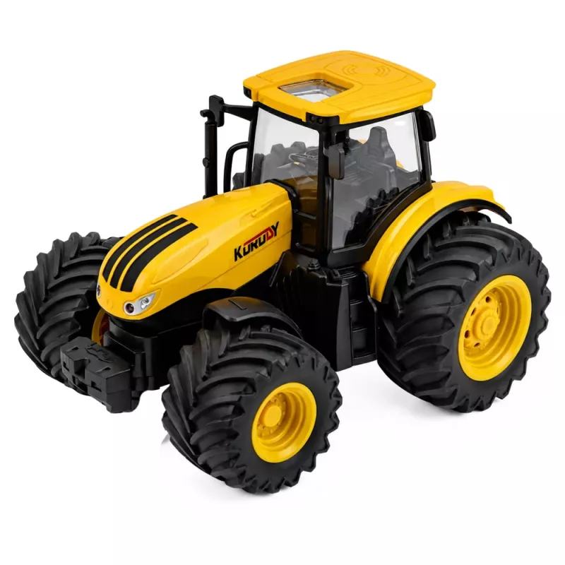 LEAN TOYS Žemės ūkio traktorius su sėjamąja ir kultivatoriumi, šviesos ir garsai, geltonas, 1:24