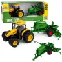 LEAN TOYS Žemės ūkio traktorius su sėjamąja ir kultivatoriumi, šviesos ir garsai, geltonas, 1:24