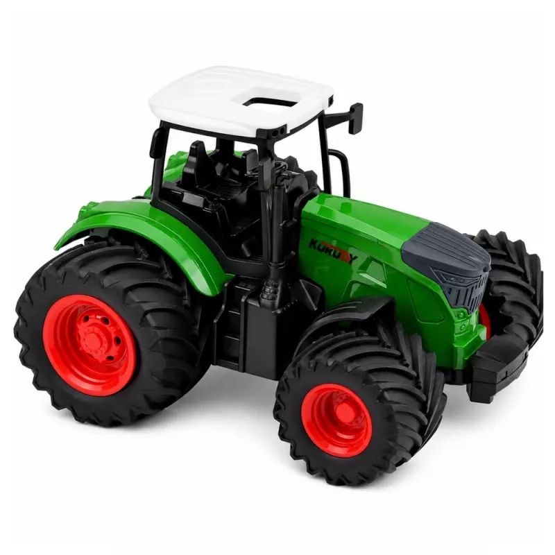 LEAN TOYS Žemės ūkio traktorius su dviejų vagų plūgu, guminiais ratais, žalias, 1:24