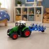 LEAN TOYS Žemės ūkio traktorius su dviejų vagų plūgu, guminiais ratais, žalias, 1:24