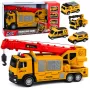 LEAN TOYS Sunkvežimis su kranu ir transporto priemonių vežėju, šviesos ir garsai, geltonas