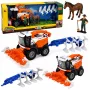 LEAN TOYS Žemės ūkio kombainas su pjaunamąja dalimi ir plūgu, ūkininkų figūrėlėmis, arkliu, šviesomis, garsais, 4 vnt.