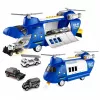 LEAN TOYS Sulankstomas policijos transporto lėktuvas su automobiliais, šviesomis ir garsais