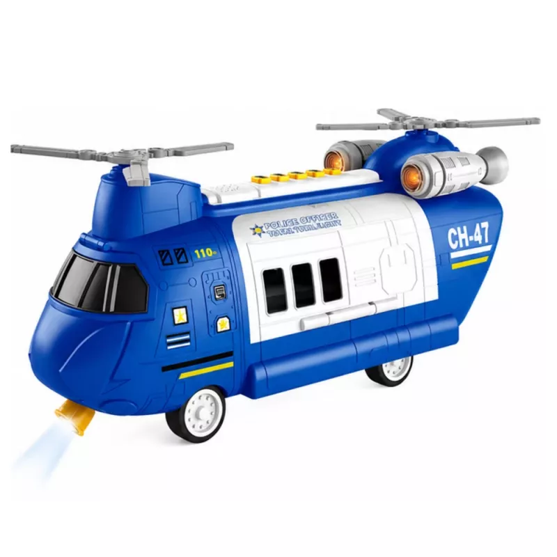 LEAN TOYS Sulankstomas policijos transporto lėktuvas su automobiliais, šviesomis ir garsais