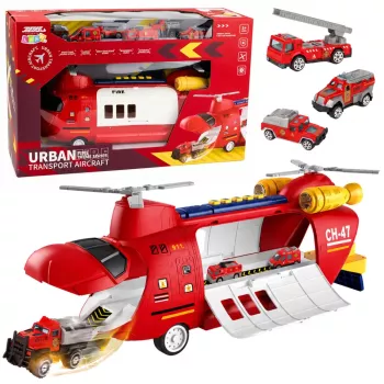 LEAN TOYS Didelis sulankstomas gaisrinis transporto lėktuvas su automobiliais, šviesomis ir garsais