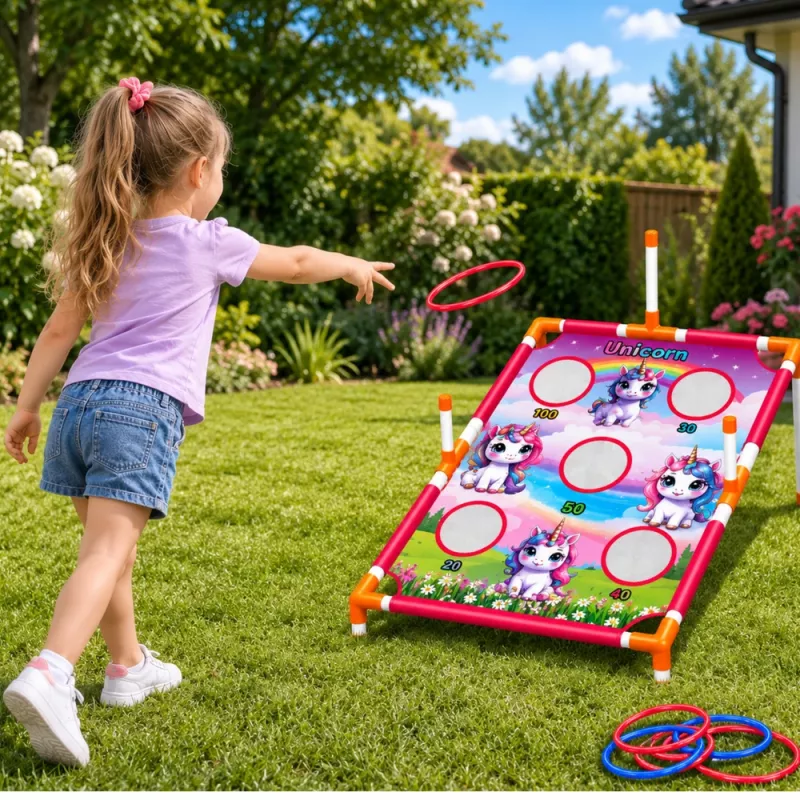 LEAN TOYS 4-in-1 Unicorn Target Toss Game with Rings and Discs