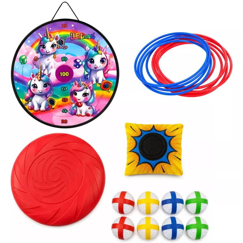 LEAN TOYS 4-in-1 Unicorn Target Toss Game with Rings and Discs