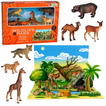 LEAN TOYS Laukiniai gyvūnai figūrėlės Lapė Žirafa Hipopotamas Elnias Parkas 3D lenta